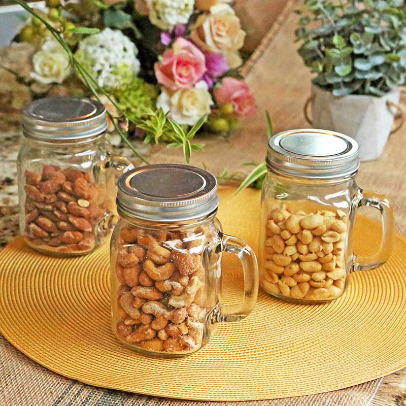 Kate Aspen 12 oz. Mason Jar Mugs With Handles &#x26; Solid Lid | Kitchen Drinking Glass Cups | DIY Baby Shower Favors, Candy Jars, Rustic Wedding Decor and Party Favors
