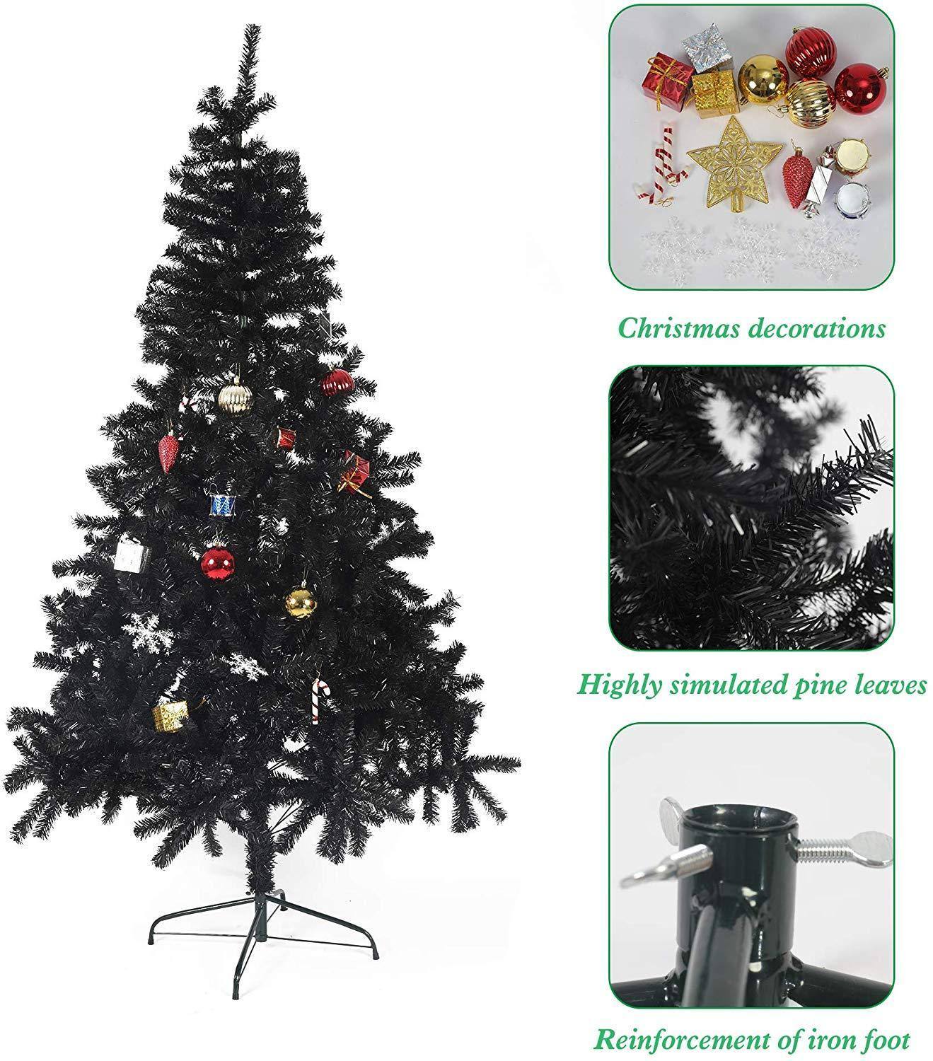 Halloween and Christmas Black Tree - 7 Feet Xmas Artificial Pine Tree Holiday Decoration with Ornaments and 1000 Branch Tips