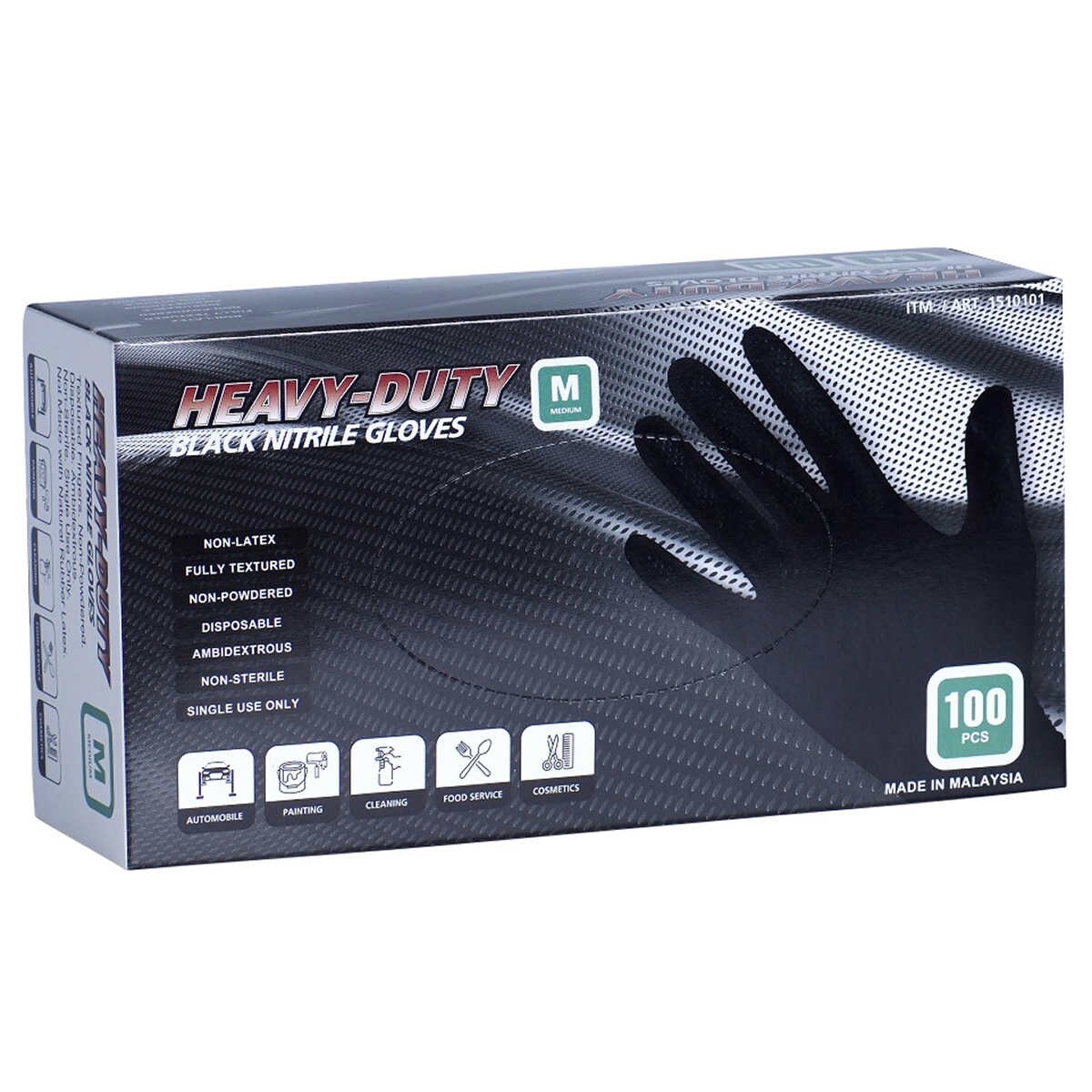 Generic Heavy-Duty Black Nitrile Gloves, Medium (100 Count)
