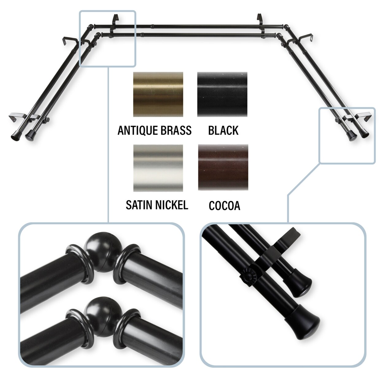 Rod Desyne   13 by 16&#x22; Double Bay Curtain Rod  20&#x22;-36&#x22;, 38&#x22;-72&#x22;