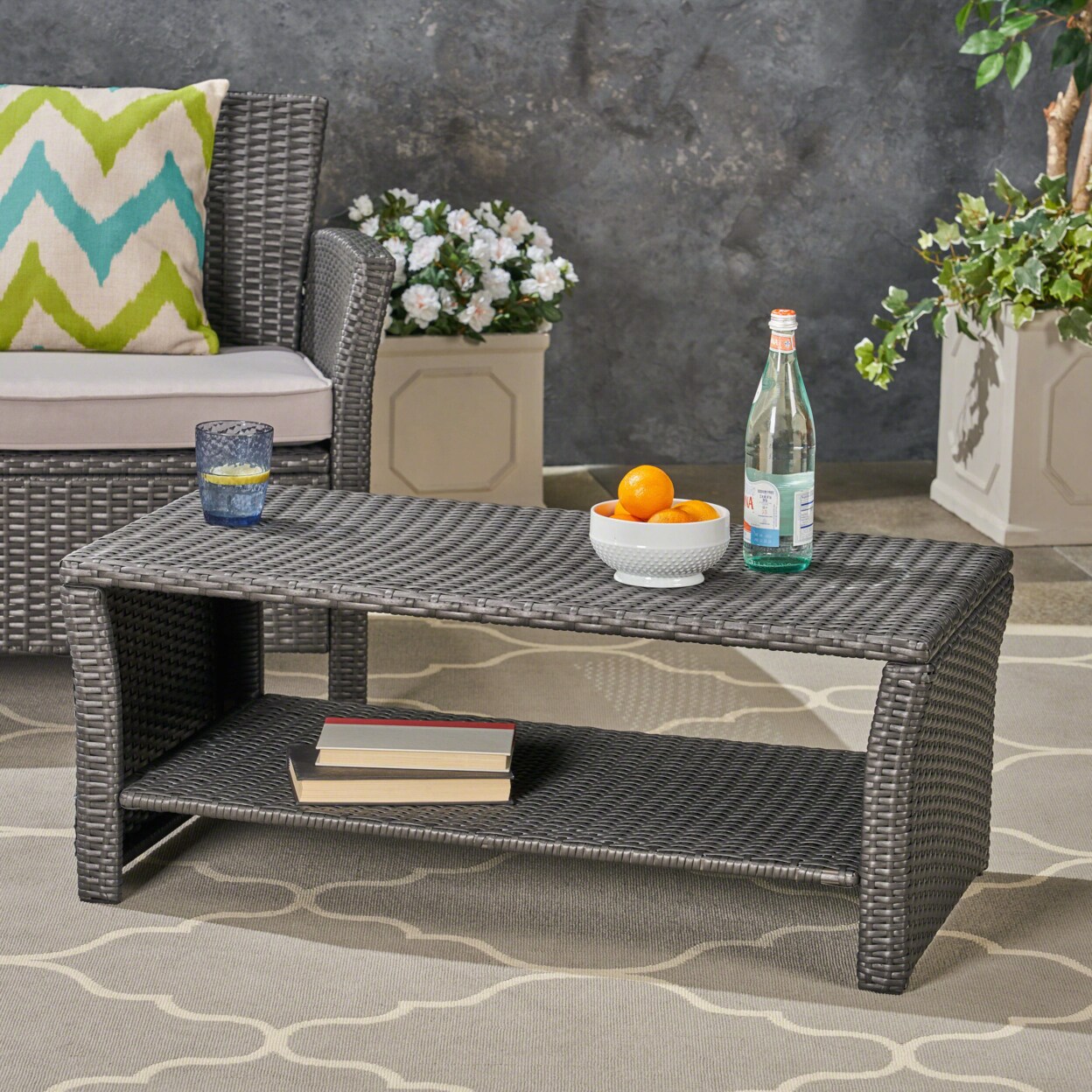 GDFStudio Justin Outdoor Wicker Coffee Table