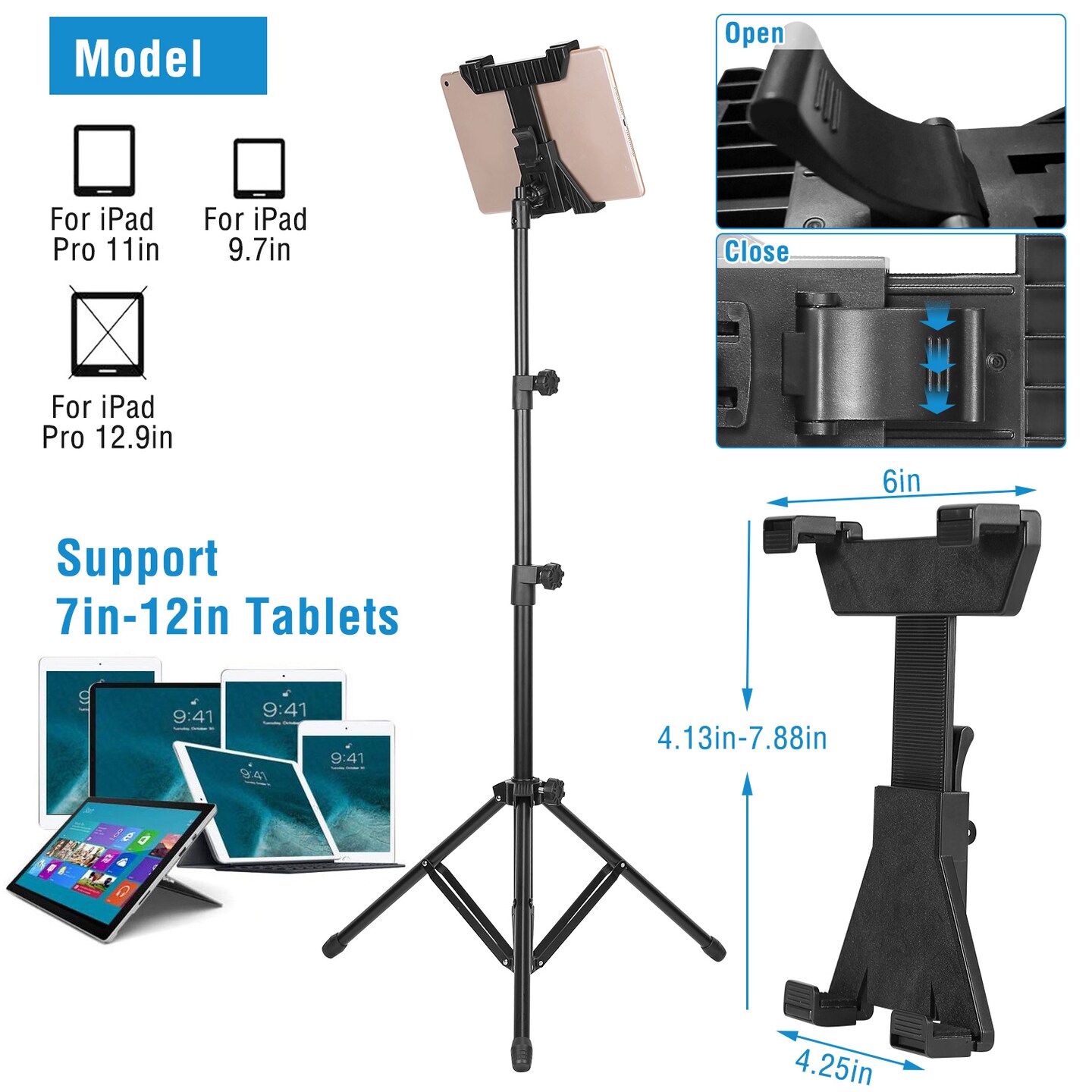 Global Phoenix Tablet Mount 360 Degree Rotating Tablet Holder 59in Adjustable Tablet Tripod Stand