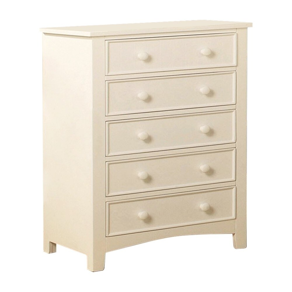 Furniture of America Sophisticated 5 Drawers Wooden Chest, White- Saltoro Sherpi