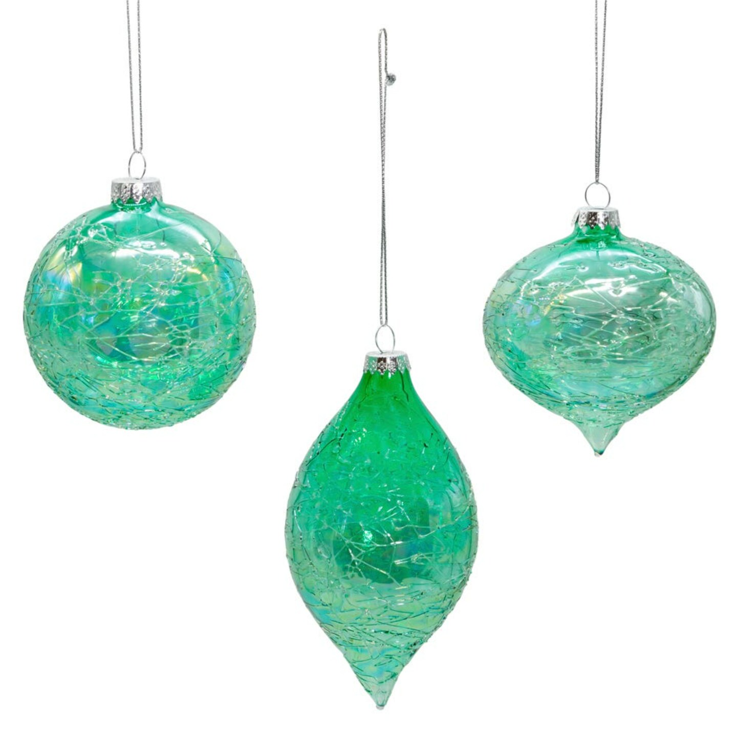 KSA 3ct Iridescent Green Crackle Christmas Ornaments 3