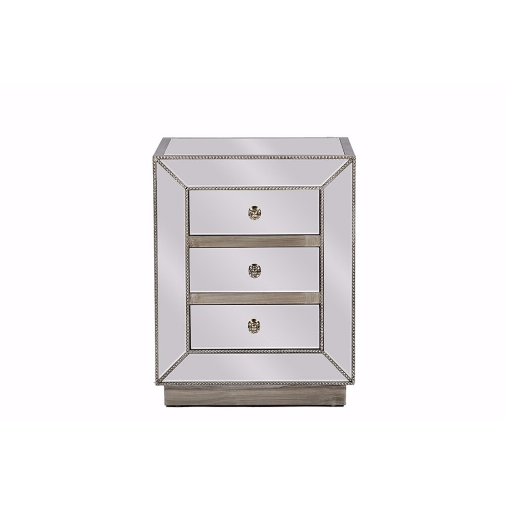 Baxton Studio Currin Contemporary Mirrored 3 Drawer Nightstand