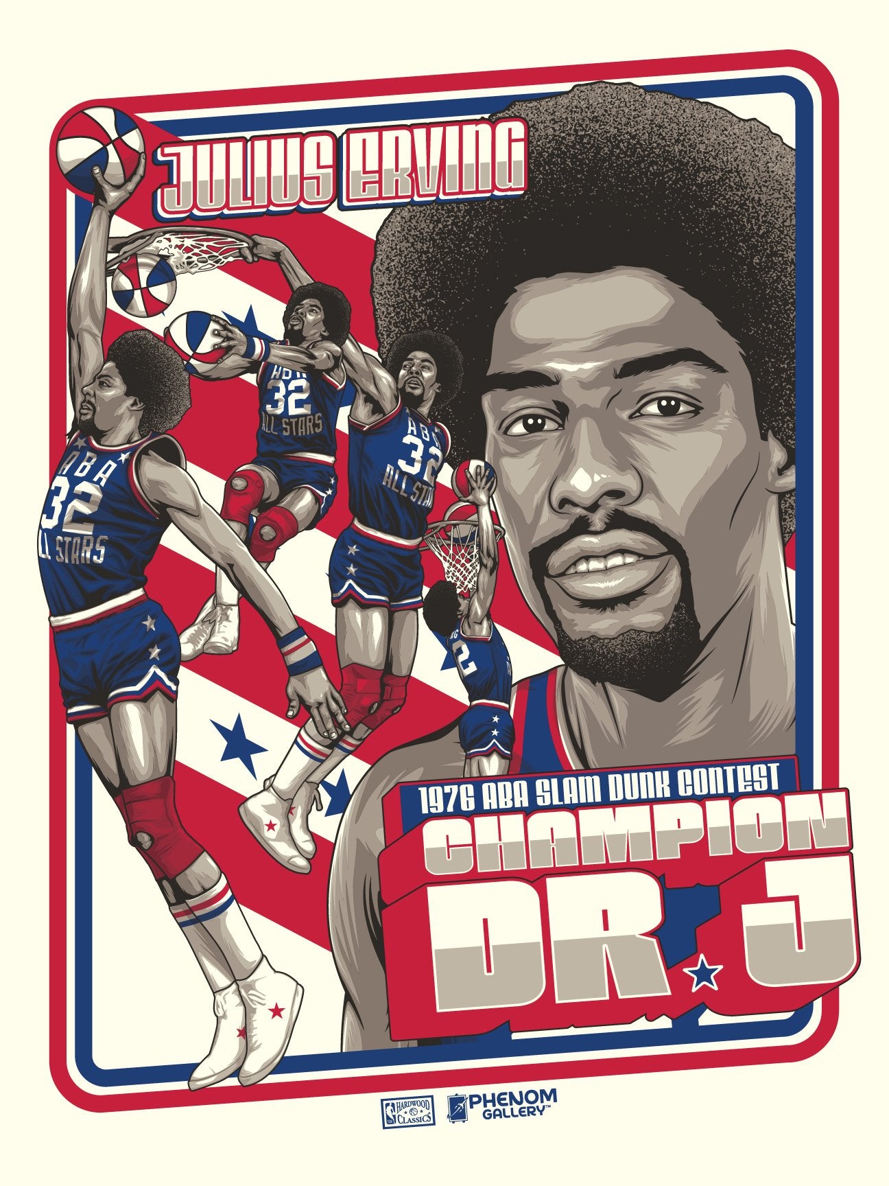 Phenom Gallery Julius &#x22;Dr. J.&#x22; Erving 1976 ABA Slam Dunk Deluxe Framed Serigraph Print