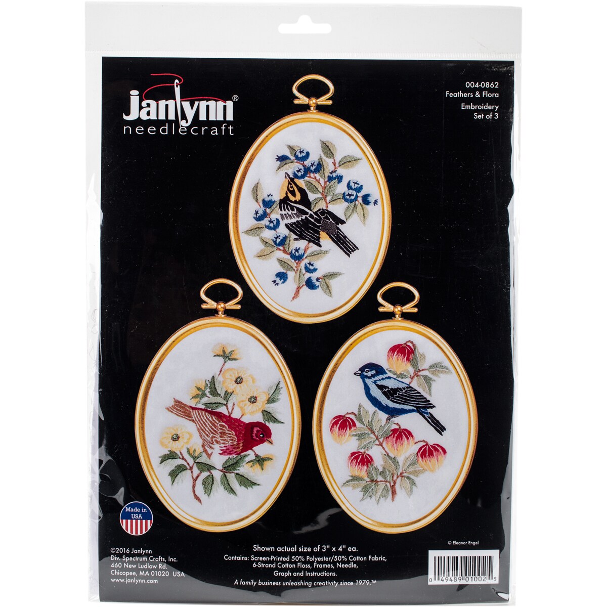 Janlynn Embroidery Kit 3&#x22;x4&#x22; Set Of 3-Feathers &#x26; Flora-Stitched In Floss