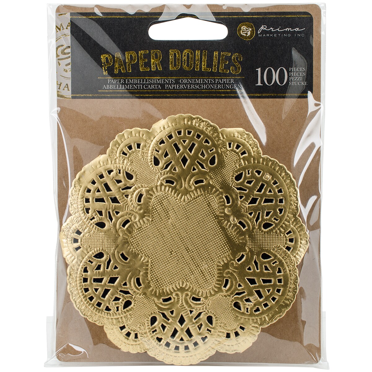 Prima Marketing Paper Doilies 4&#x22; 100/Pkg-Round Gold