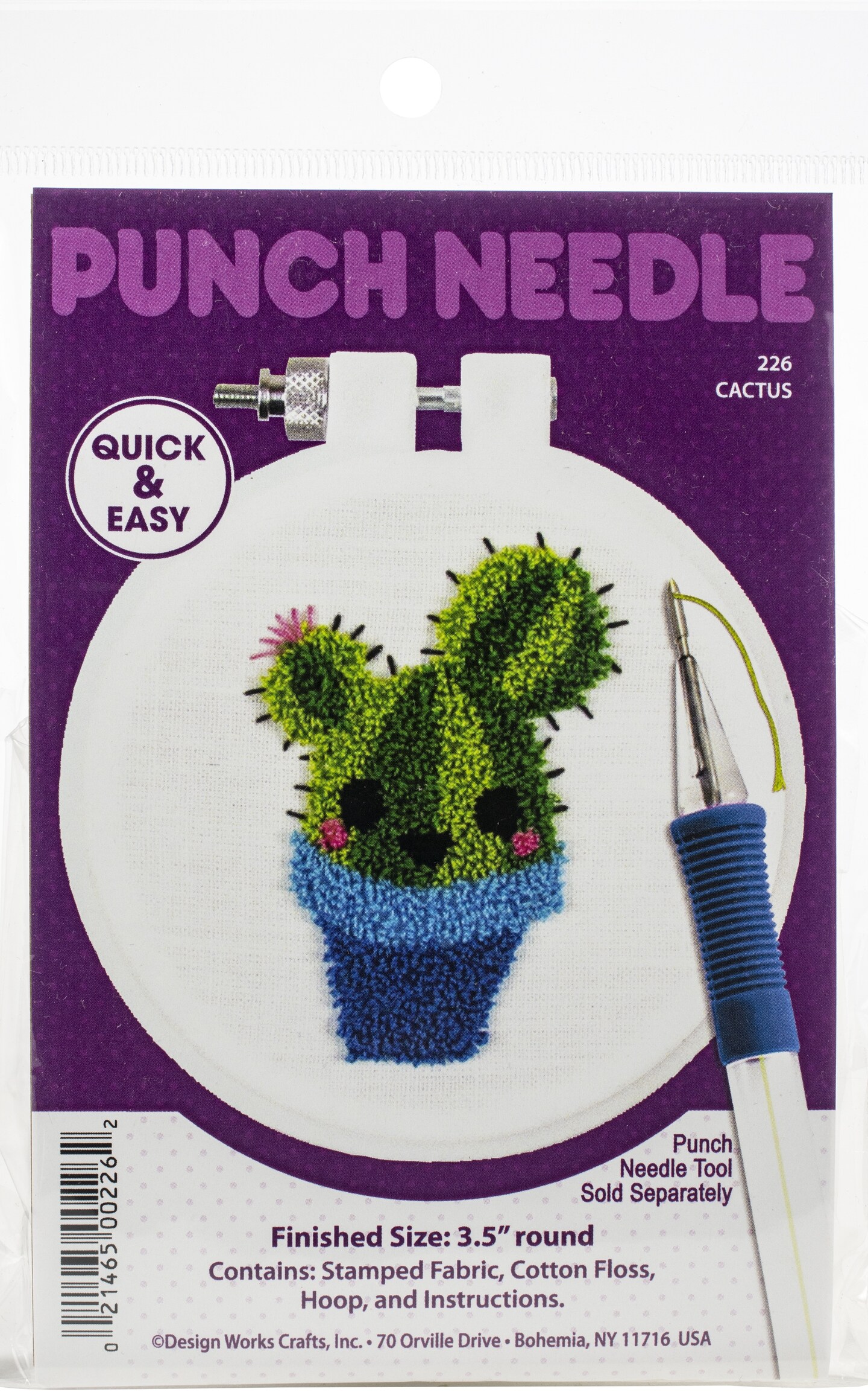 Design Works Punch Needle Kit 3.5&#x22; Round-Cactus