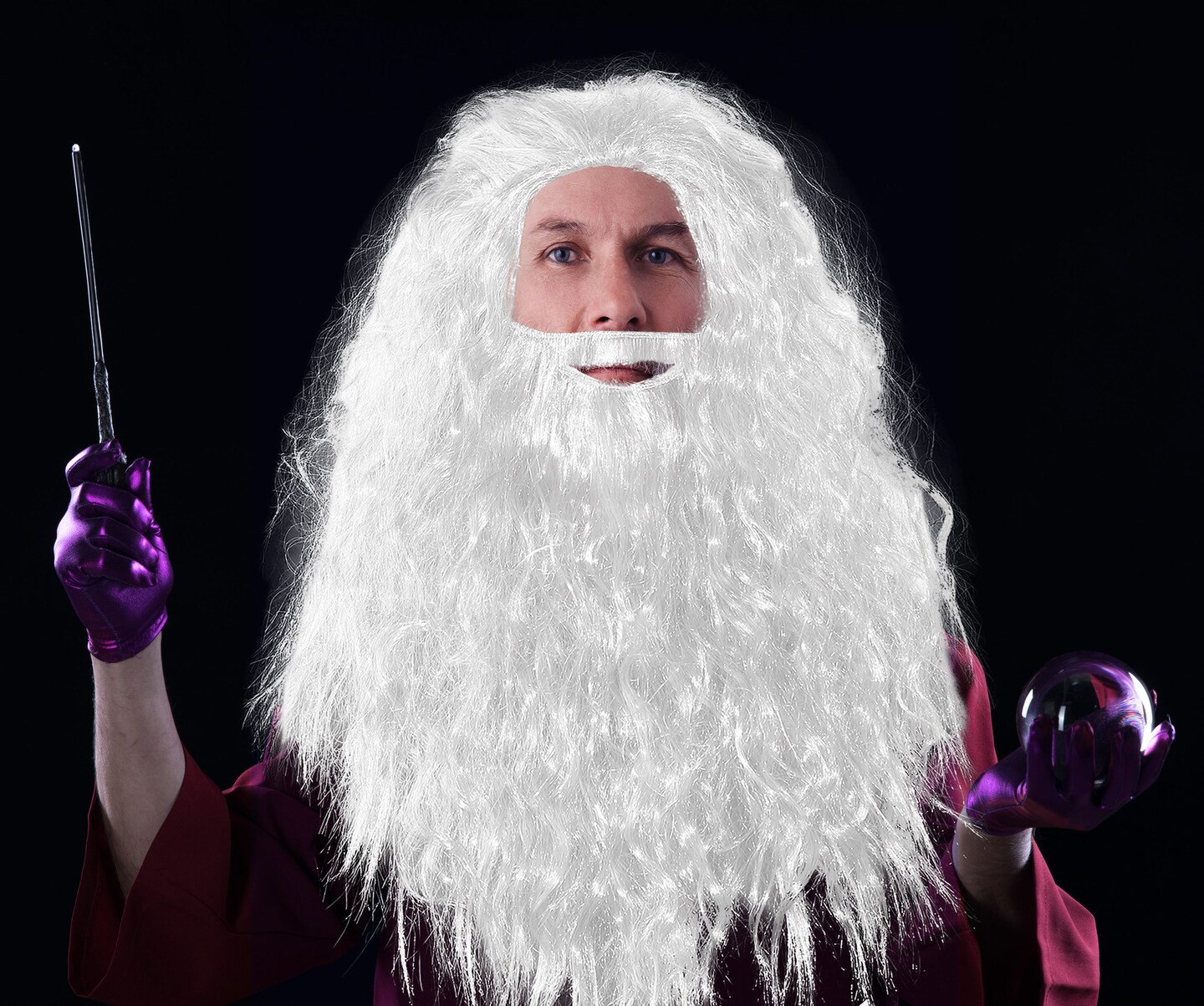White Wig and Beard &#x2013; Long White Dress Up Costume Accessories Curly Hair Wig for Kids and Adults