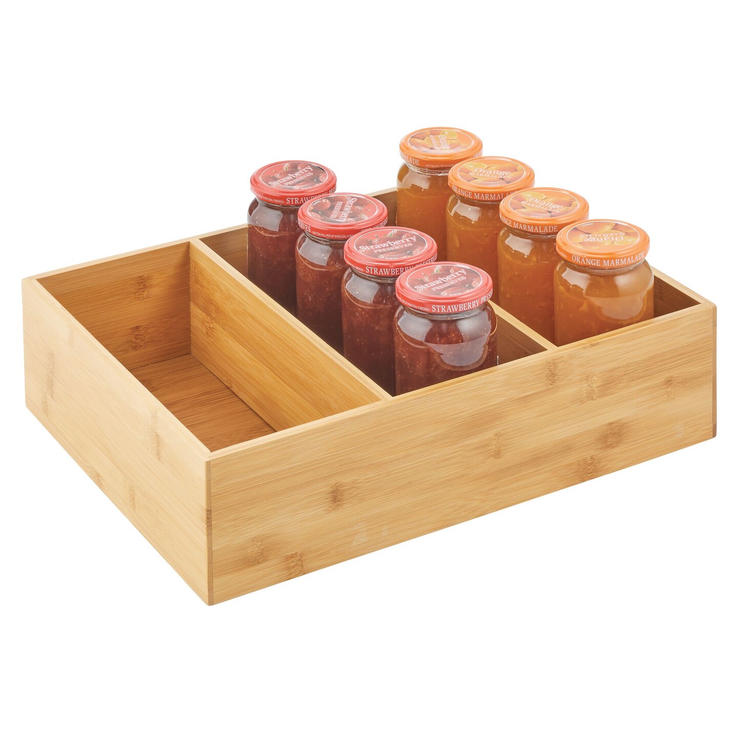mDesign Bamboo Divided Tea, Snack, Drink, and Food Organizer Box - Natural Wood