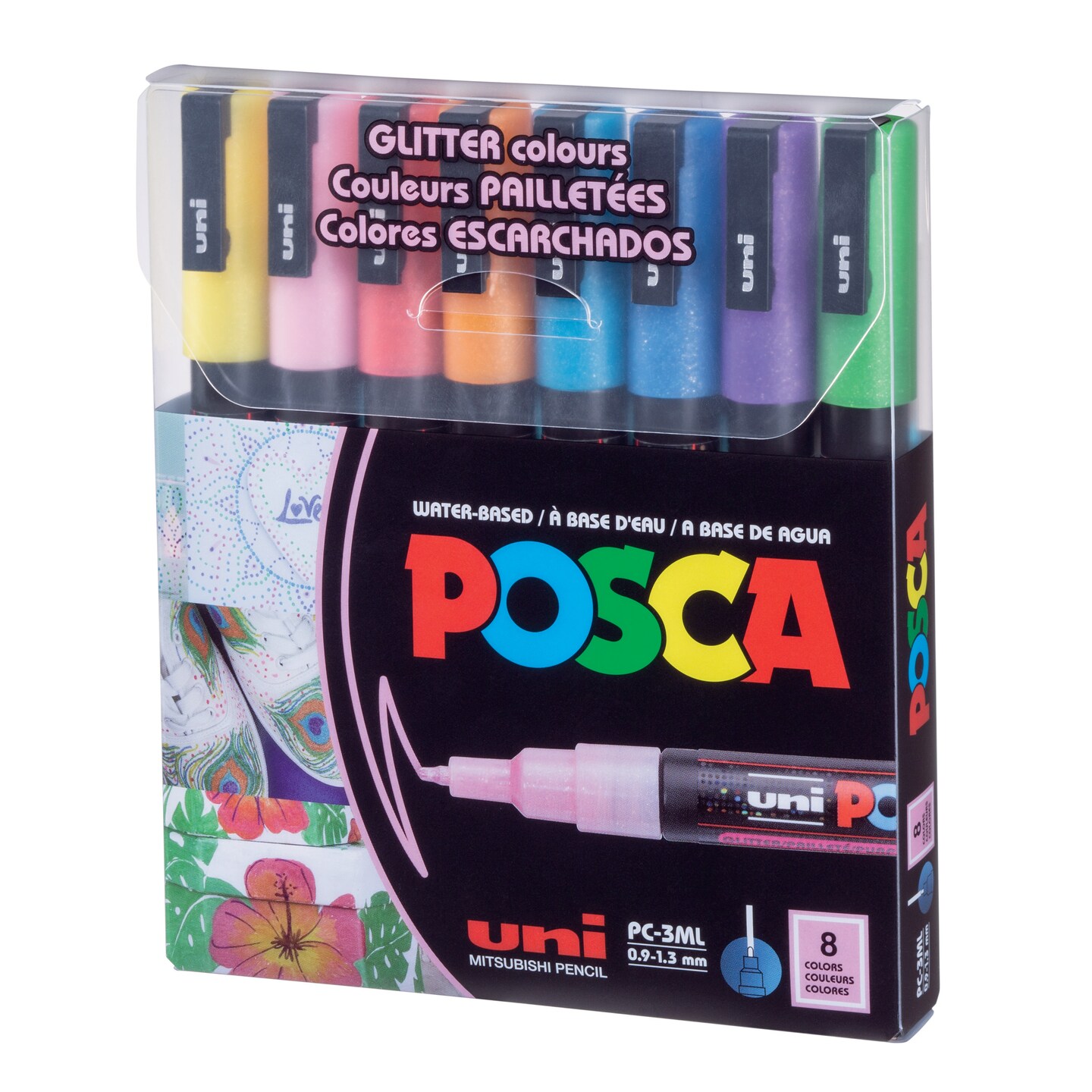 POSCA Paint Marker Set, 8-Color PC-3M Fine Glitter Set