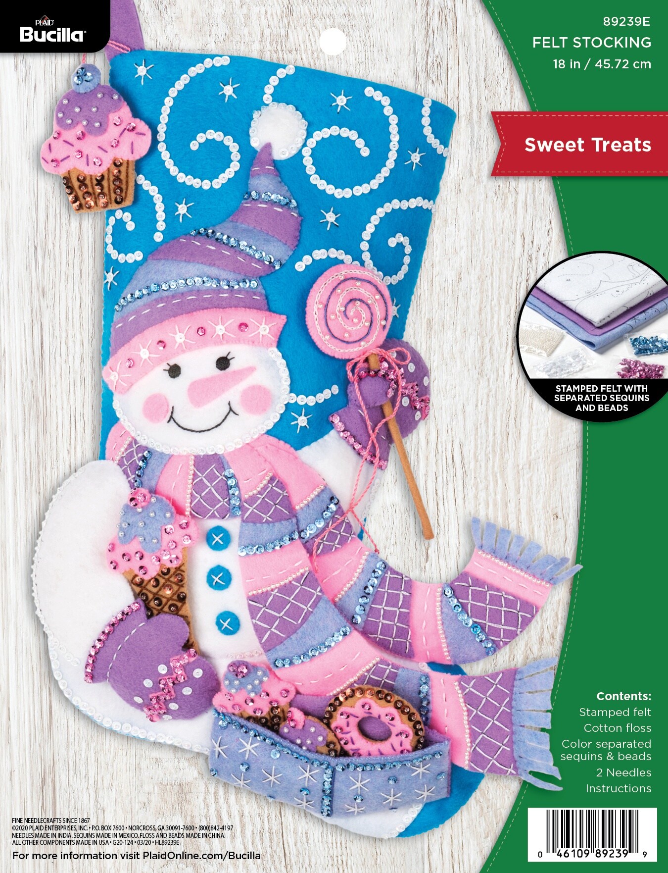 Bucilla Felt Stocking Applique Kit 18&#x22; Long-Sweet Treats