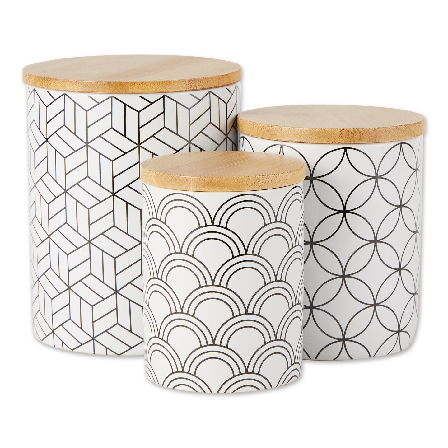 Contemporary Home Living Geometric Kitchen Storage Canisters - 5.5" - Black and White - Set of 3