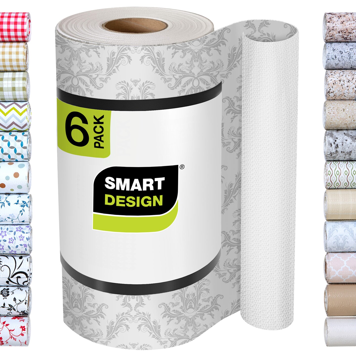Smart Design Bonded Grip Shelf Liner - 12 inch x 60 feet Total (Set of 6 Rolls) - Fleur Gris