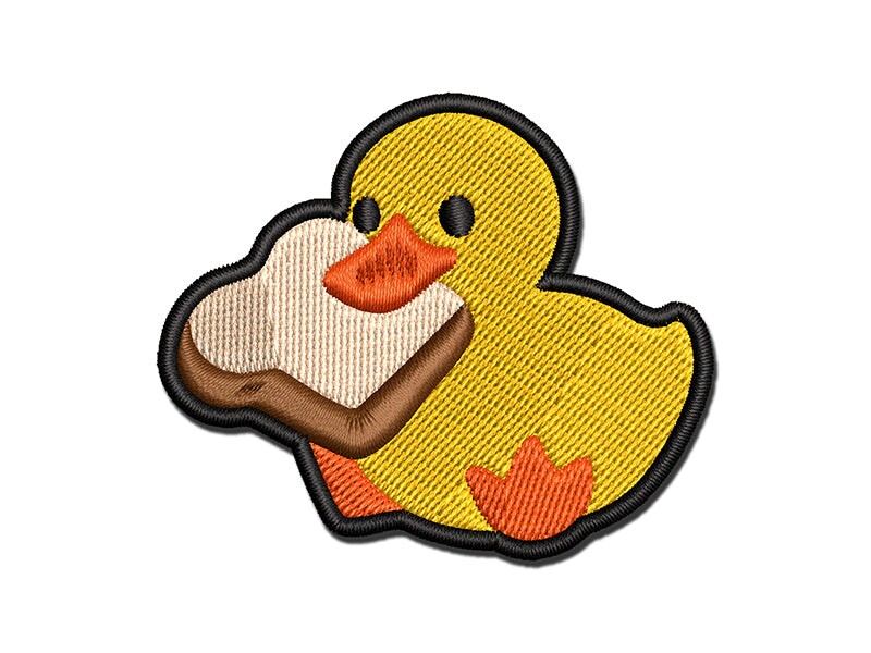 Adorable Duckling with Bread Slice Multi-Color Embroidered Iron-On or Hook &#x26; Loop Patch Applique