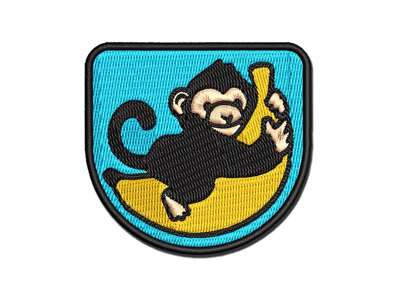 Baby Monkey Hugging Big Banana Multi-Color Embroidered Iron-On or Hook &#x26; Loop Patch Applique