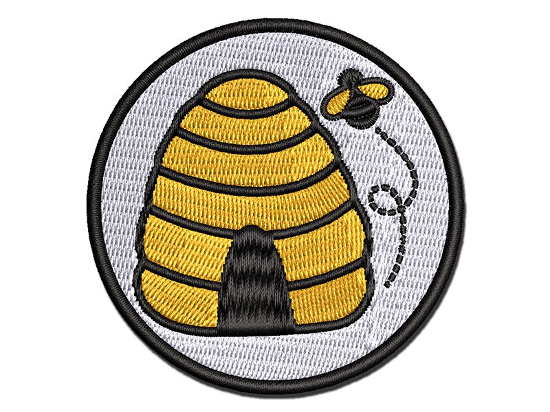 Bee Hive with Bee Multi-Color Embroidered Iron-On or Hook &#x26; Loop Patch Applique