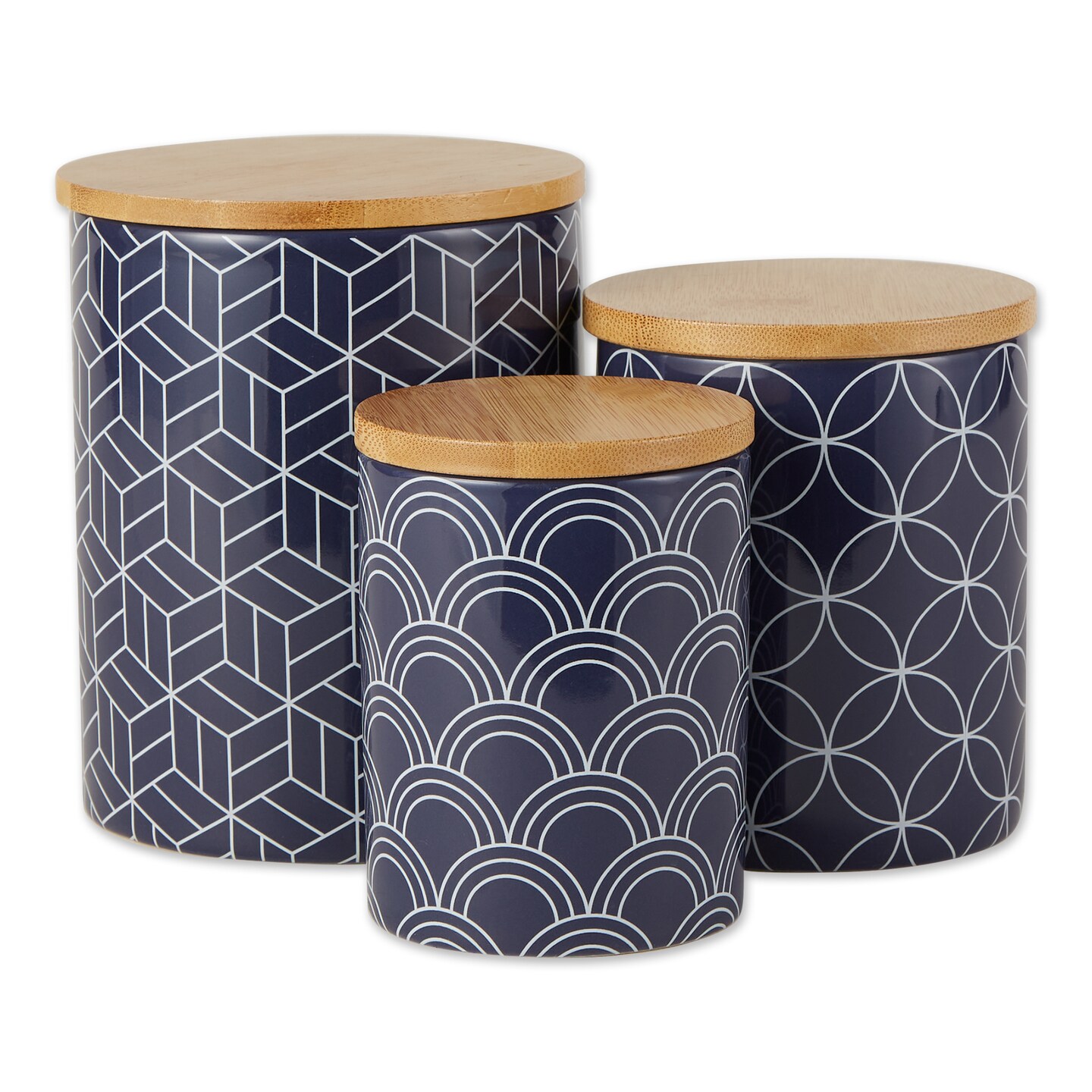 Contemporary Home Living Geometric Kitchen Storage Canisters - 5.5&#x22; - Blue and White - Set of 3