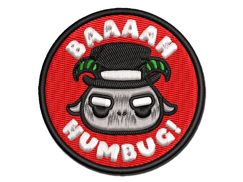 Bah Humbug Funny Christmas Pun Goat Multi-Color Embroidered Iron-On or Hook &#x26; Loop Patch Applique