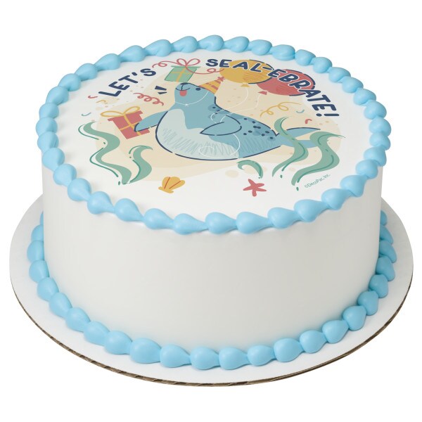 Let&#x27;s Seal-ebrate! Edible Cake Topper Image 7.5&#x22;Round