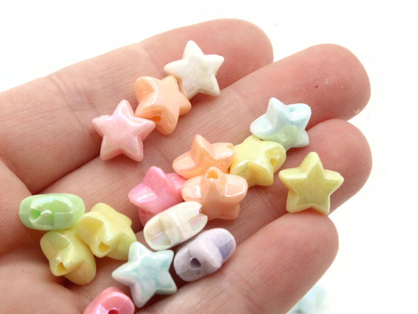 75 11mm Mixed Shiny Pastel Colors Puffed Star Plastic Beads