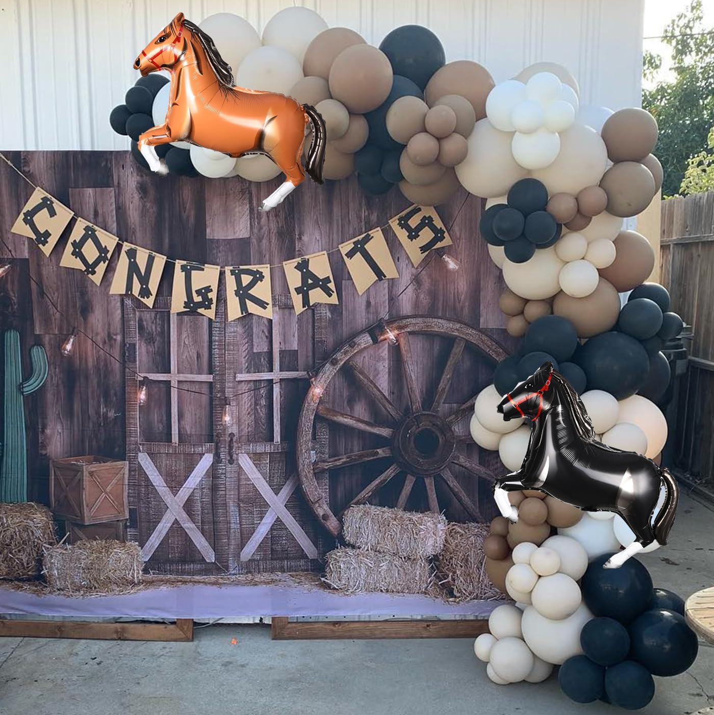 Western Cowboy Party Decorations,Horse Racing Balloon Arch Garland Kit,136PCS Black White Blush Brown Balloons for Derby Day Festival Farm Cow Wild Party Birthday Baby Shower Decor Supplies