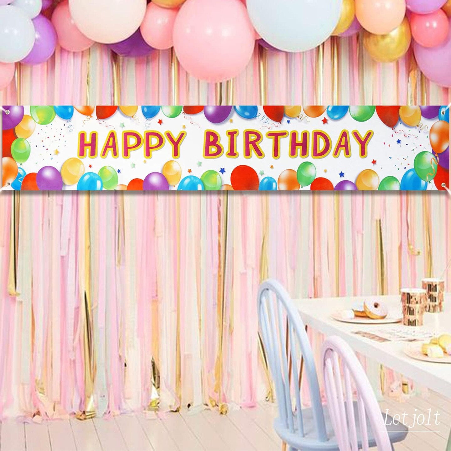 Birthday Banner Happy Birthday Sign Huge Balloon Banner Decorations Spring Birthday Supplies Colorful Fence Outdoor Giant Sign Photo Prop Backdrop Outside Birthday Decoration 6 Feet