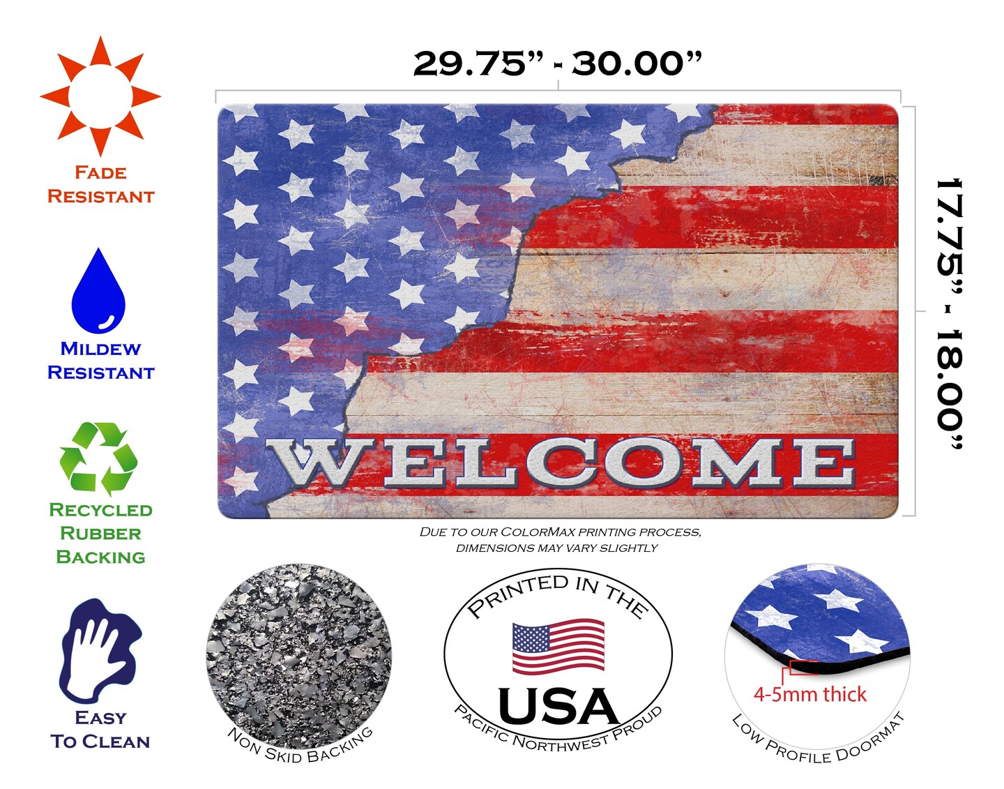 Freedom Stars and Stripes Door Mat (18 x 30&#x22;)