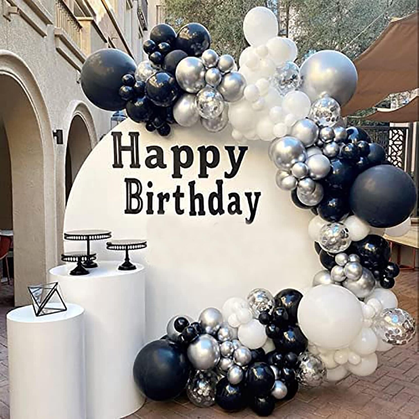 Black and Silver Balloons Garland Kit,119pcs Black White Metallic Silver and Silver Confetti Latex Balloons for Graduation Birthday Engagement Party Decorations