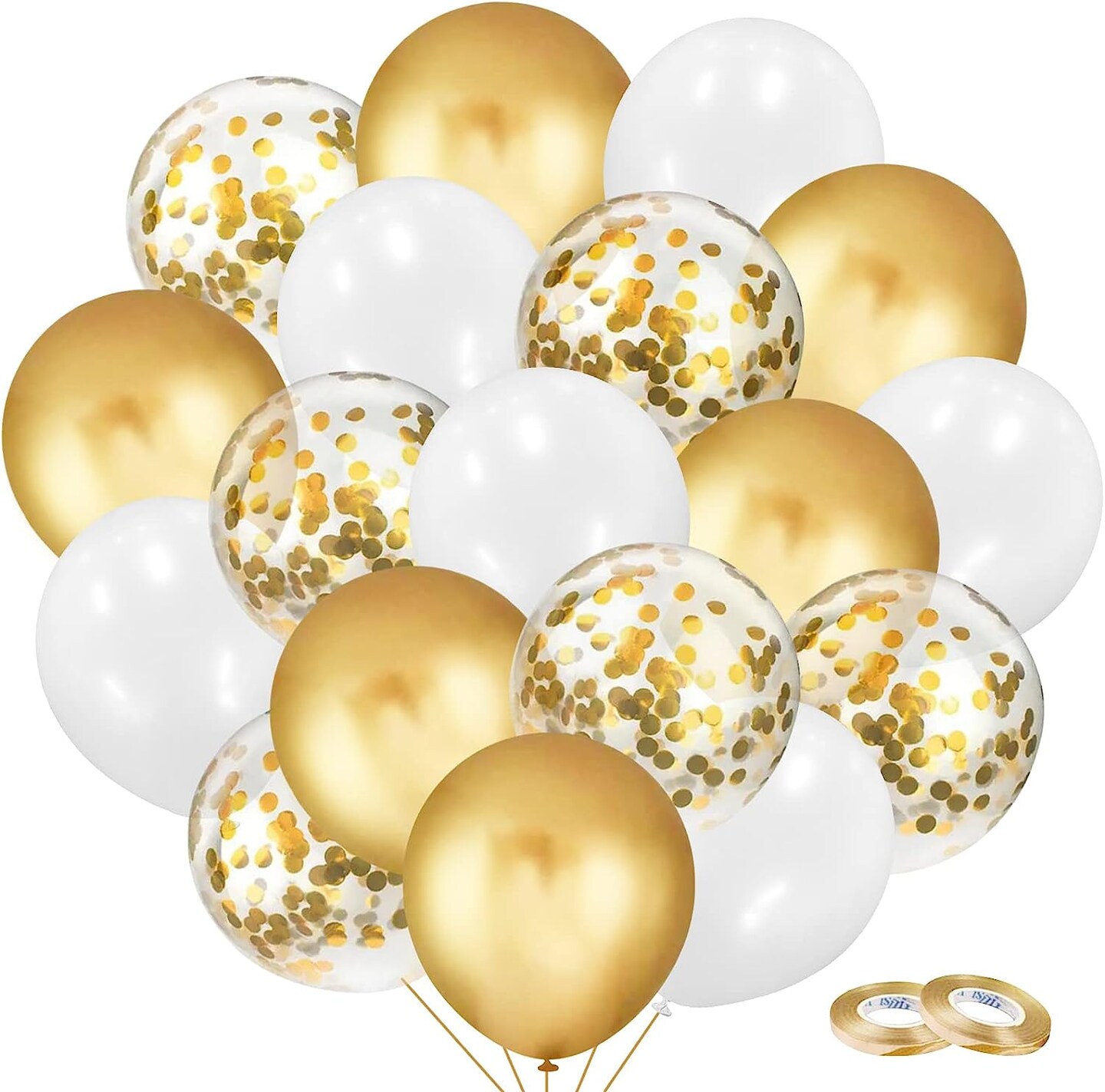 90Pcs Gold and White Confetti Balloons, 12 Inches Gold Glitter Balloons, White Metallic Glod confetti Letax Balloons, Thicken Gold Glitter White Matte Party Balloons for Balloon Garland Arch