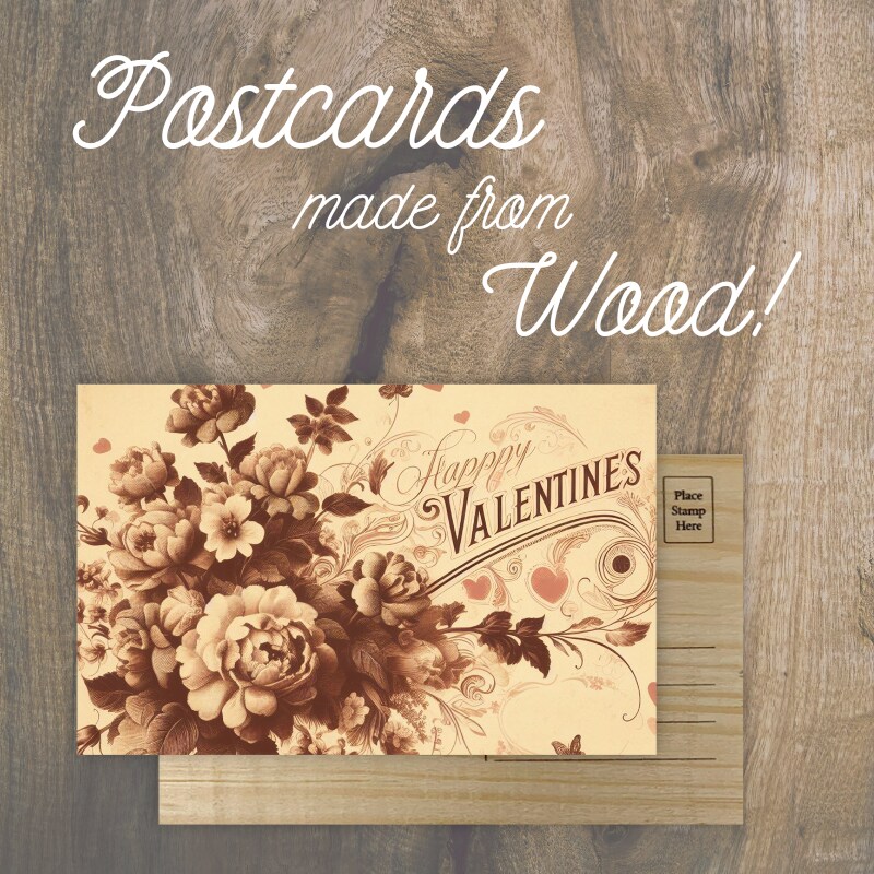 Valentine&#x27;s Floral Wooden Postcard