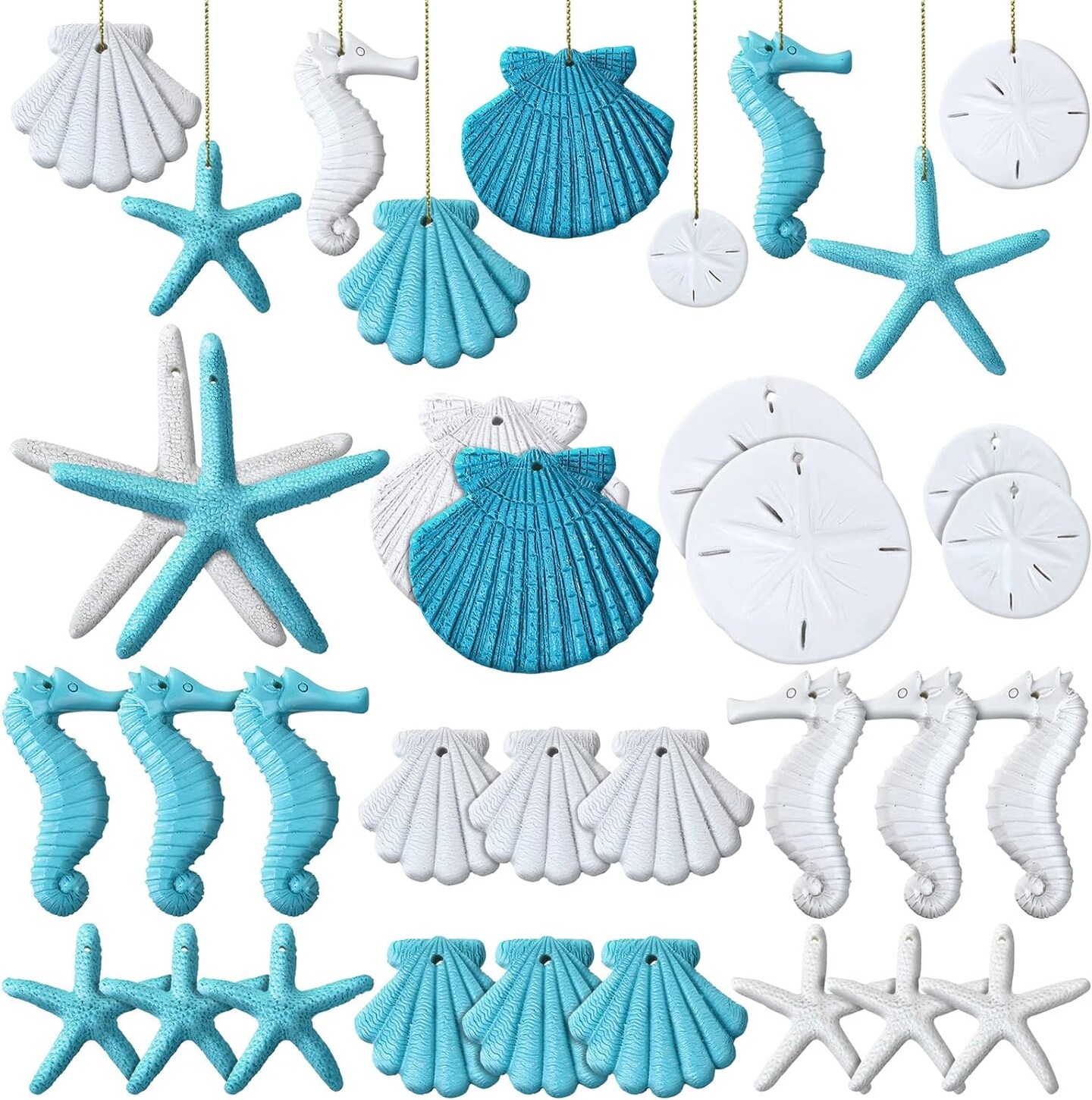 Resin starfish ornaments, 26 pieces Bulk Seashell Sand Dollars Beach Coastal Theme Wall Decor for Beach Wedding Bathroom Decorate Summer Tree Fish Nets