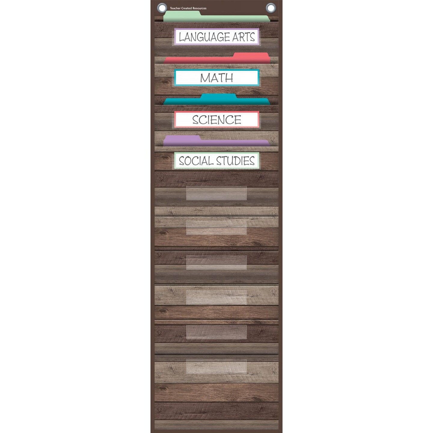Dark Wood Design 10 Pocket File Storage Pocket Chart, 14&#x22; x 58&#x22;