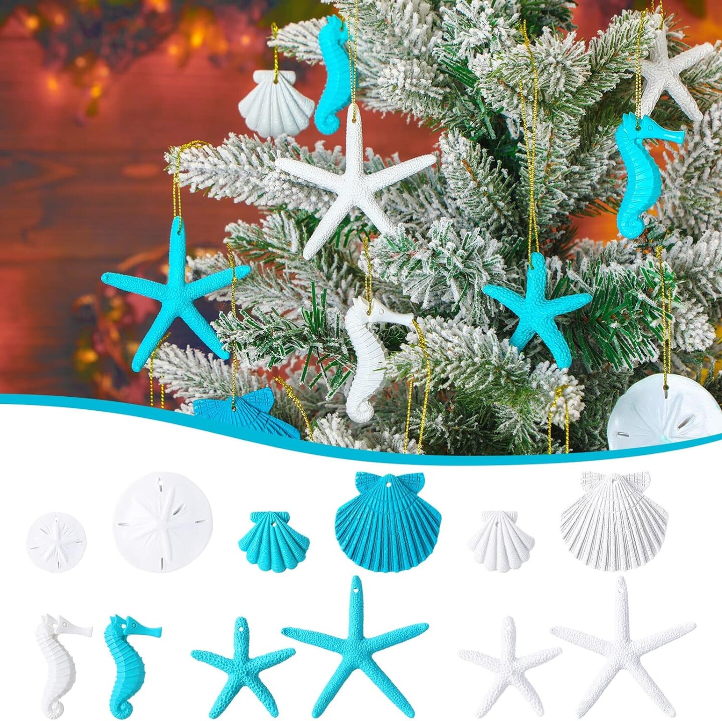Resin starfish ornaments, 26 pieces Bulk Seashell Sand Dollars Beach Coastal Theme Wall Decor for Beach Wedding Bathroom Decorate Summer Tree Fish Nets
