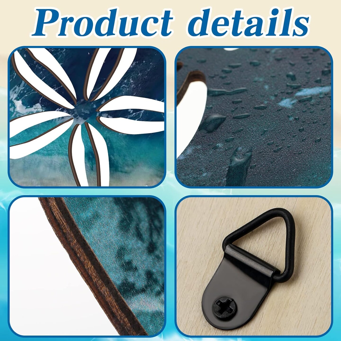 6 pcs of wood coastal wall art, seashell wall decor, wooden nautical bathroom decor, hanging sea farmhouse rustic wall decorations for indoor and outdoor use, blue (starfish).