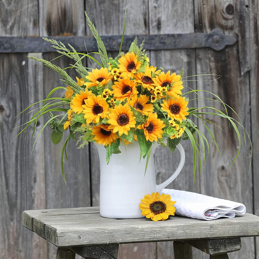 Artificial Sunflower Bouquets, 2 Bunches Fake Wildflowers for Baby Shower, Home, Wedding, Spring Decor, Bride Holding Flowers, DIY Garden Craft Art Decor