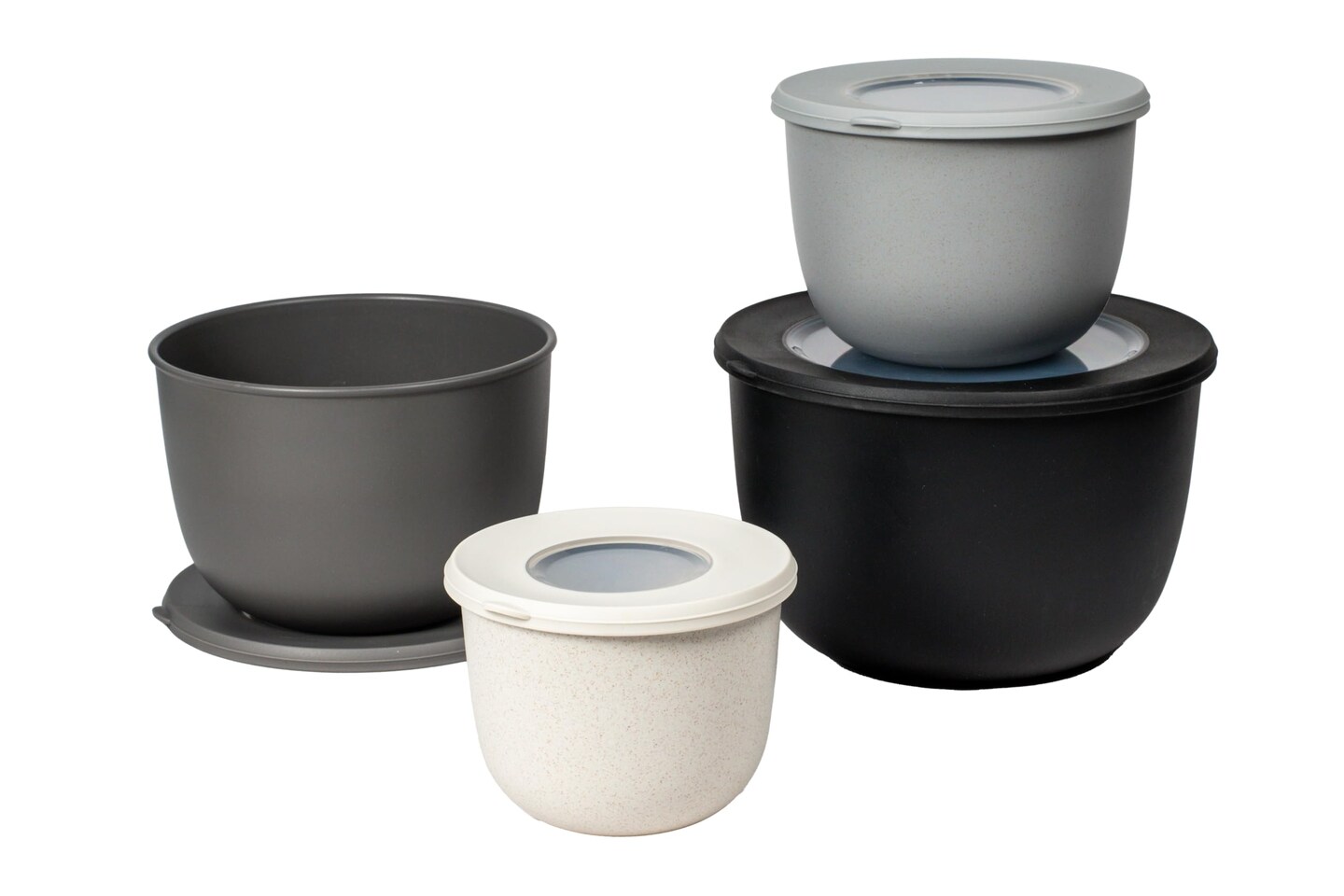 4 Pieces by TarHong Stackable Mixing Bowl Set with Lids for Mixing and Kitchen Storage, Assorted colors of Cream,Taupe, Gray and Black