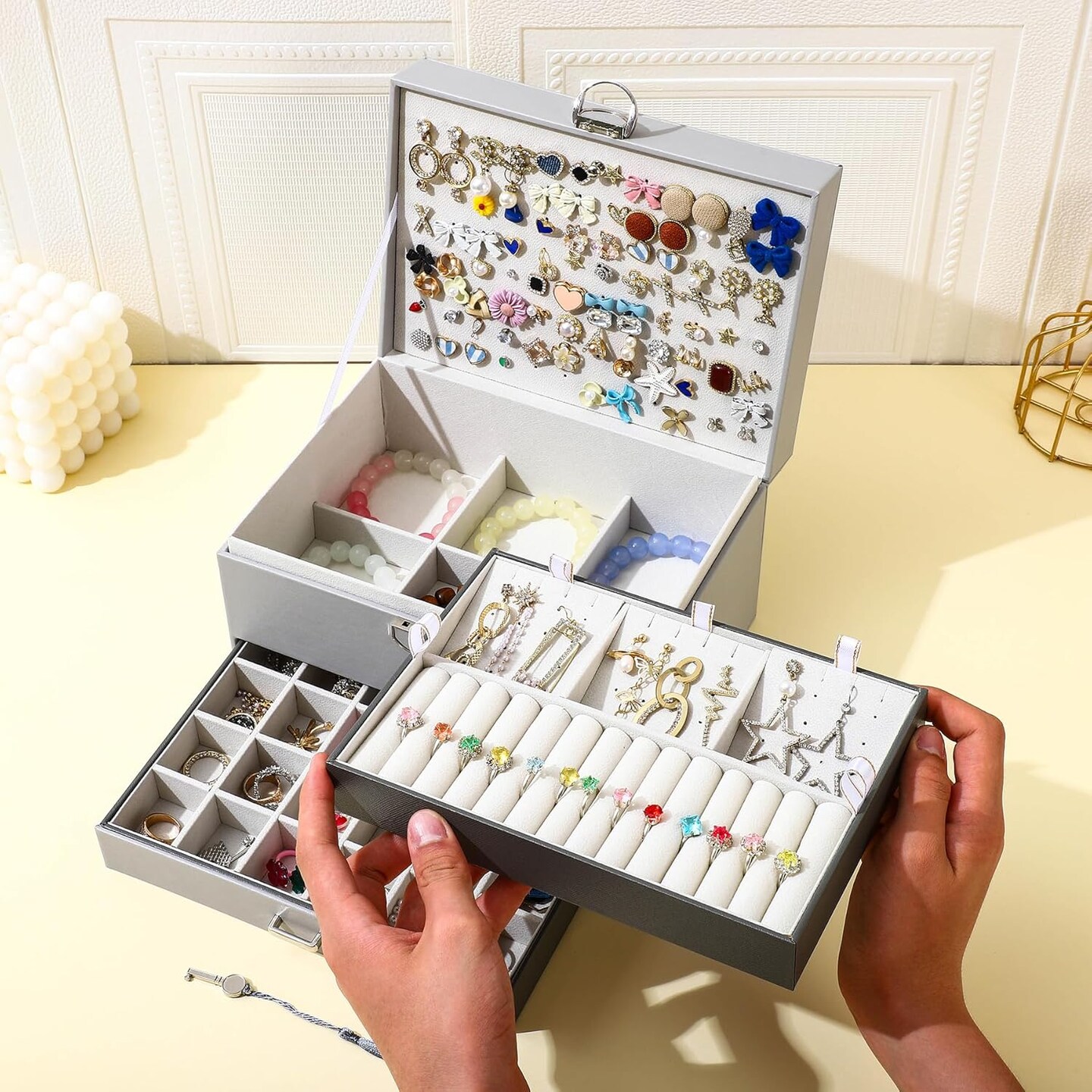 5-Layer Earring Jewelry Box with Lock – Stud, Necklace, Ring Organizer for Women and Girls