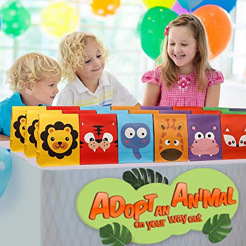24 Pieces Animal Party Favor Gift Bags, Kids Goodie Bags for Birthday Party, Paper Candy Treat Bags Small Gift Wrap Bags for Jungle Safari Theme Party Baby Shower Supplies