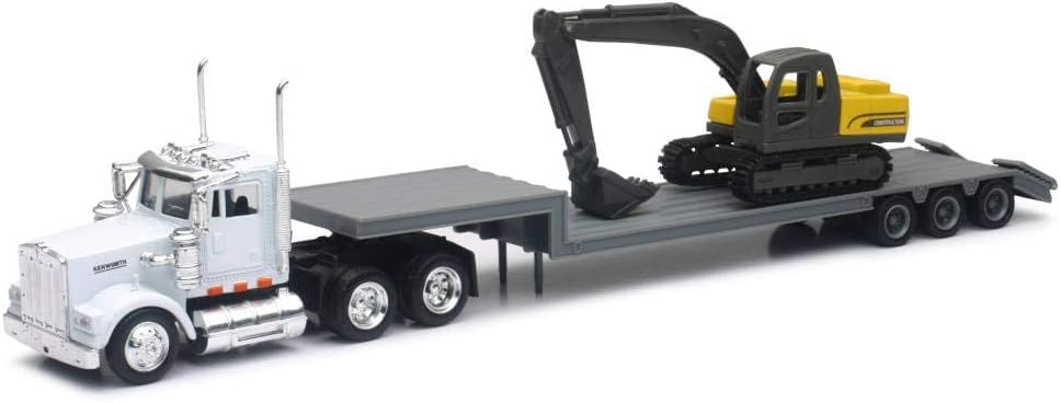 1:43 scale Kenworth W900 Lowboy Trailer with Construction Excavator