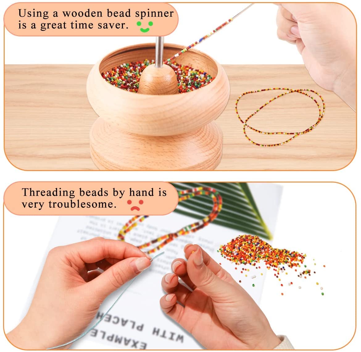 8000 Pieces The Upgrade Version Wooden Bead Spinner with 2 Pcs Big Needles and 1 Surprise Gift Pack for Jewelry Making Tools,Quickly Stringing Beads Tool