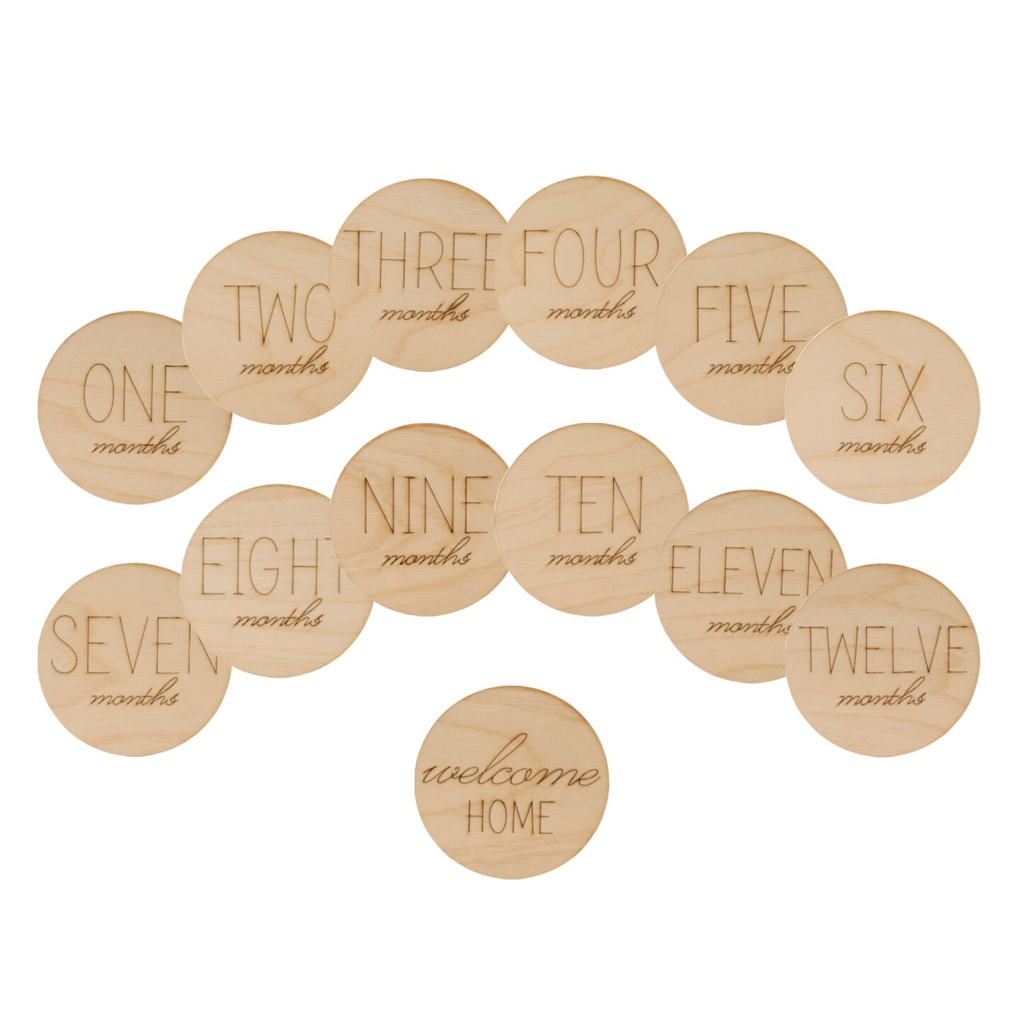 Baby Monthly Milestone Wooden Circles, Set of 13 Photo Props | Woodpeckers