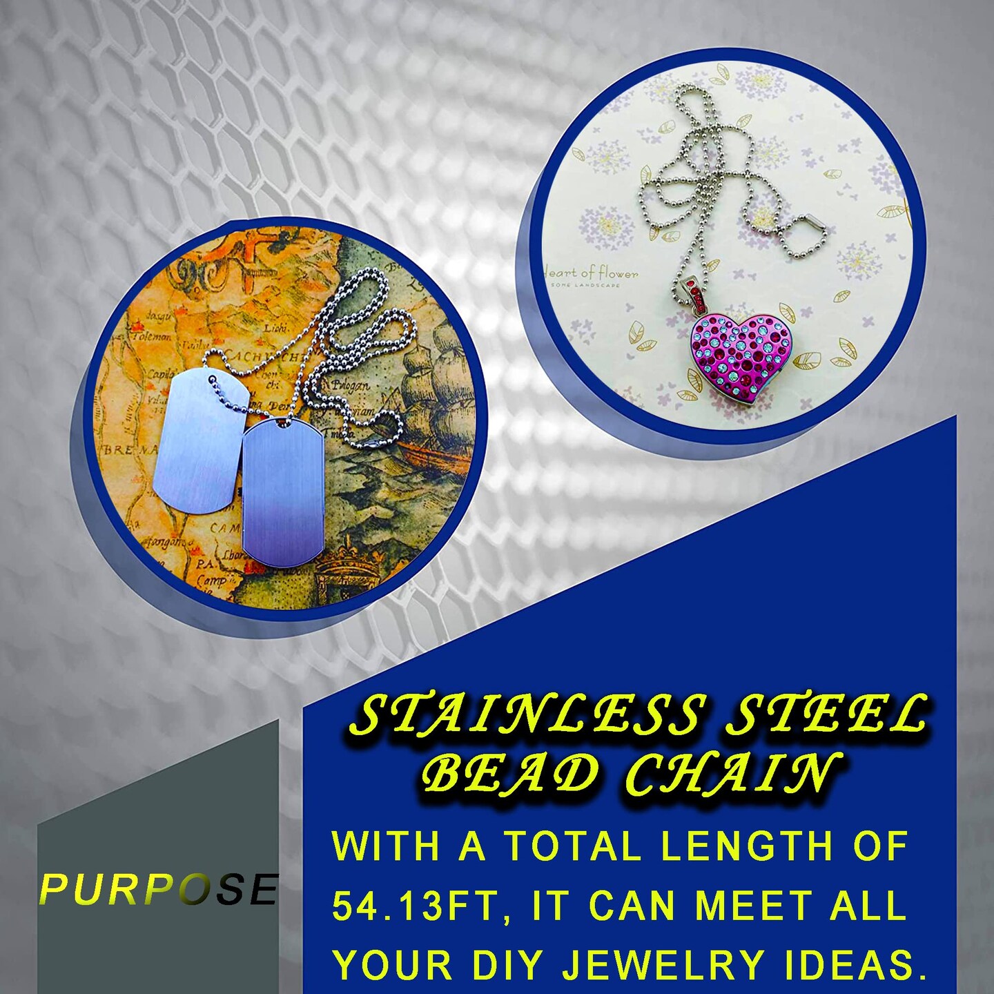 55 FT Stainless Steel Ball Chain, Necklace Chain Ball Bead, Bead Chain Ball Chain Bulk Bead Chain with 100 Pcs Matching Connectors Clasps for Necklace Hanging, Dog Tag, DIY Crafts, 2.0mm Diameter