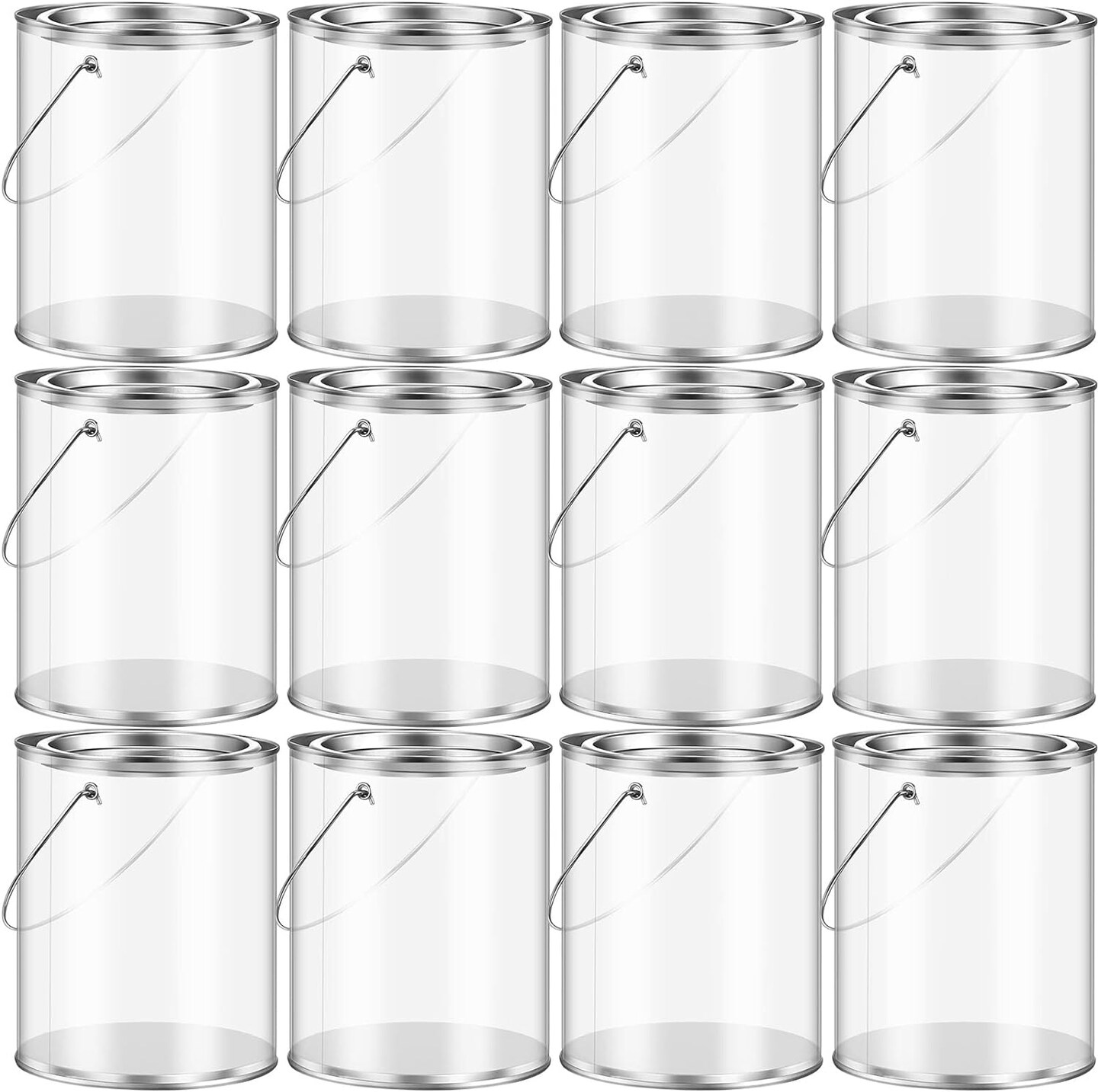 12 Pack Clear Paint Cans Paint Bucket with Metal Lids and Handle Decorative Clear Plastic Bucket Storage Paint Can Plastic Paint Can Containers (5 Inch Tall)