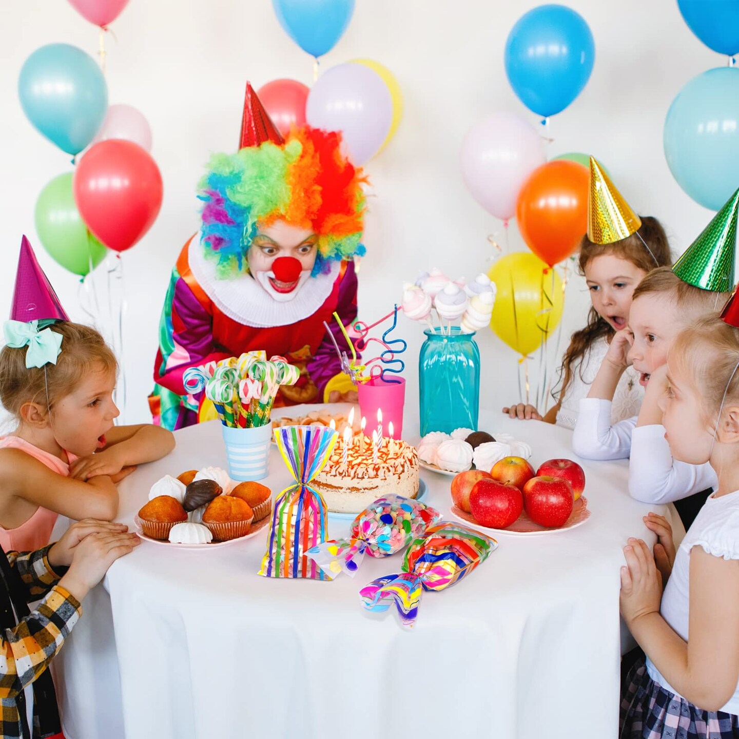 100 Pieces 10.6 x 5.1 In Rainbow Cellophane Bags Plastic Candy Gift Bags Cellophane Treat Bags with Twist Ties Stripes Polka Dot Printed Pattern Goodie Bags for Birthday Weddings Party Favors