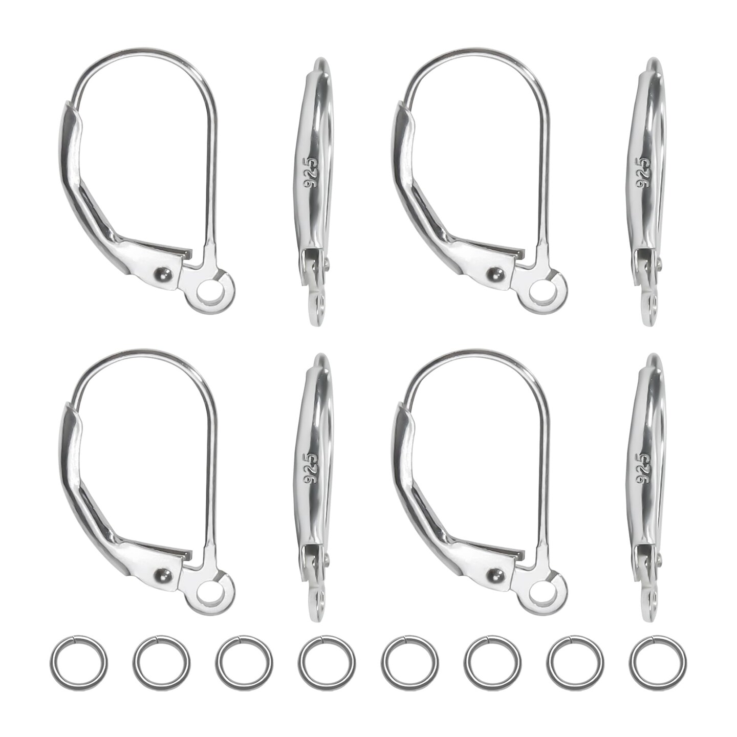 TOAOB 8pcs 925 Sterling Silver Leverback French Earring Hooks Hypoallergenic Dangle Earwire Findings 16x9mm with Jump Rings for Jewelry Making