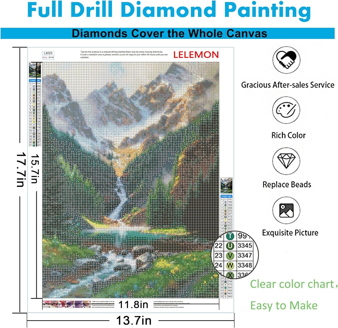 Diamond Painting Kits, Waterfall Diamond Art for Adults, Mountain 5D Diamond Painting Kits for Adults, Scenery Diamond Art Kits with Diamond Painting Accessories for Home Wall Decor 12 x 16 inches