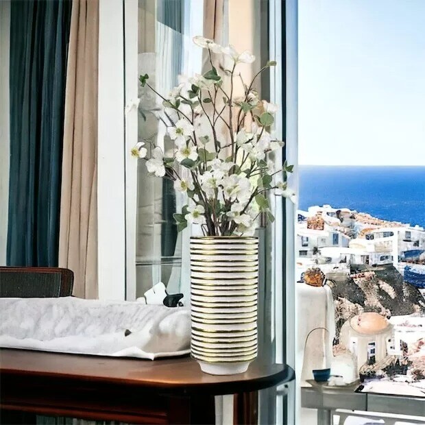 10.5 in Gold/Silver Vase for Home Decor Ceramic Tall Vase Center pieces Pottery