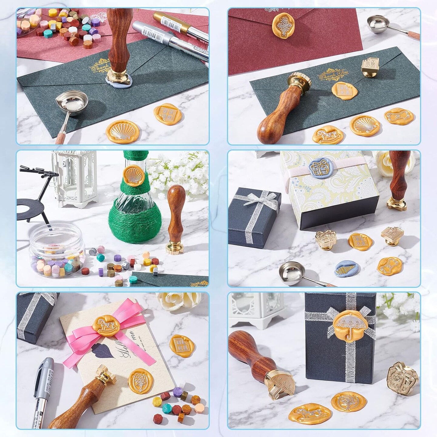 Sea Shell Wax Seal Stamp Ocean Summer Sealing Wax Stamps Vintage Removable Brass Head Sealing Stamp with Wooden Handle for Wedding Invitations Valentine&#x27;s Day Envelope Christmas Gift Wrap